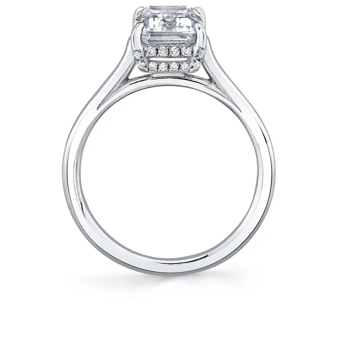 White Gold Round Cut Solitaire Hidden Halo Engagement Ring - Carter