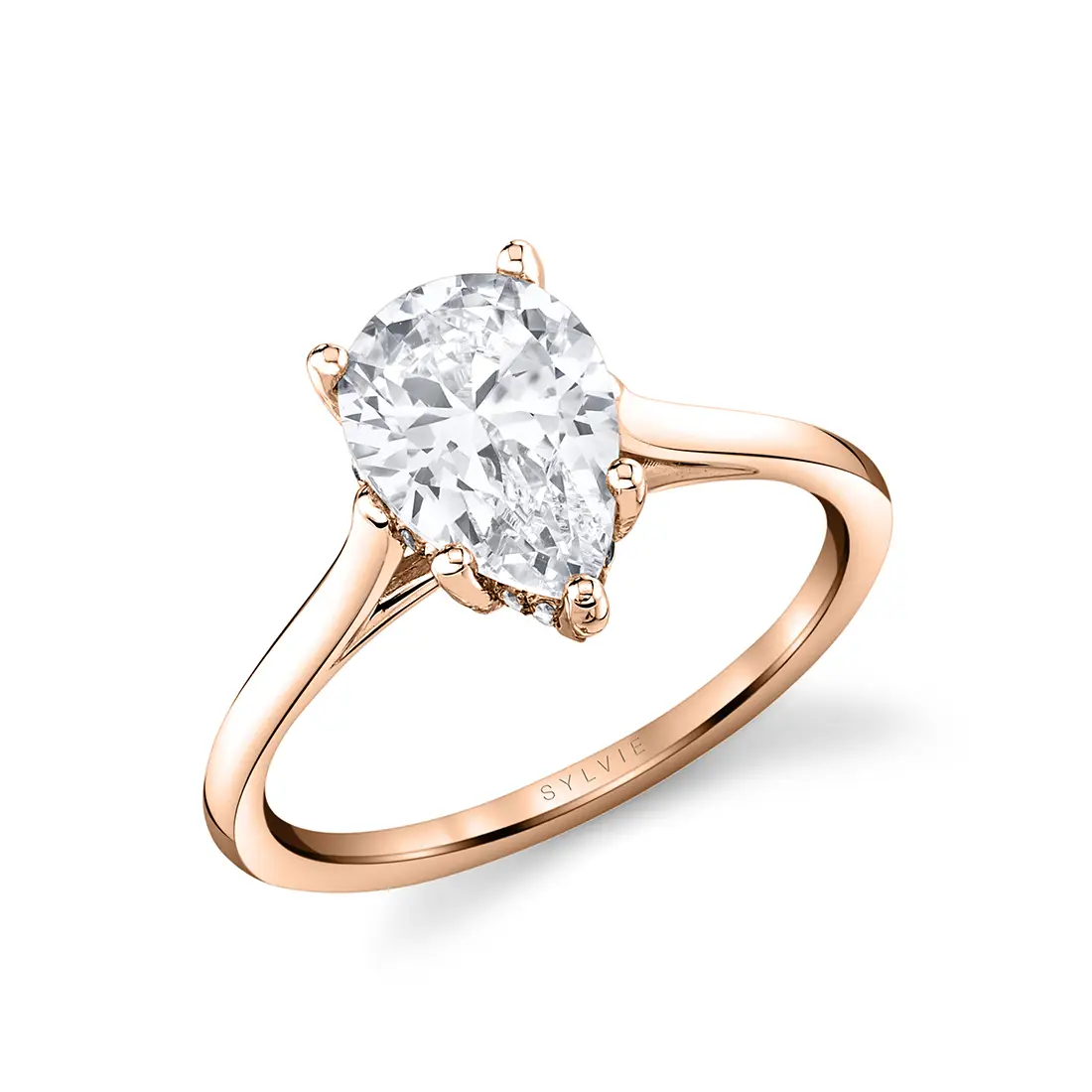 White Gold Pear Shaped Solitaire Hidden Halo Engagement Ring - Carter - Lifestyle Image - Lifestyle Image