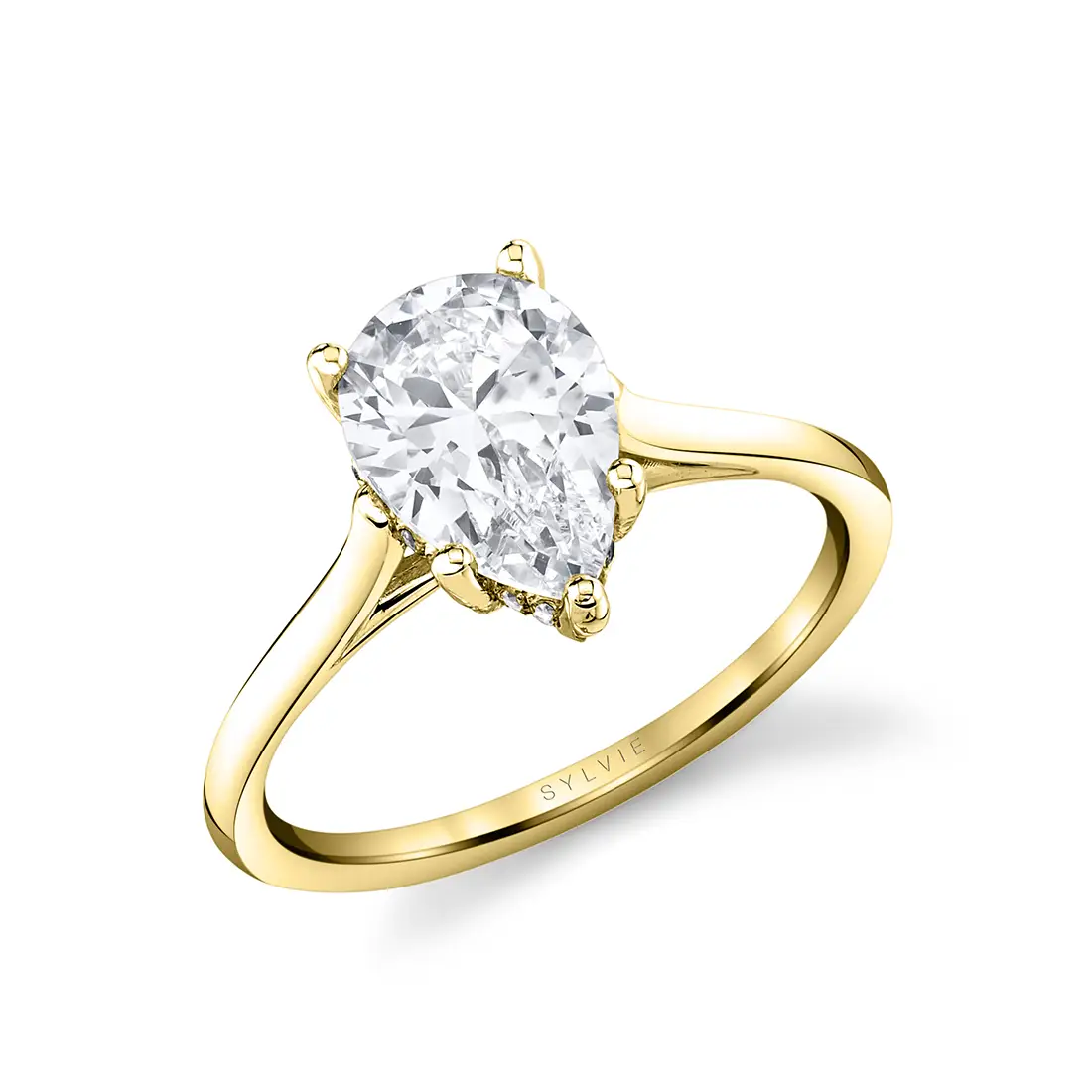 White Gold Pear Shaped Solitaire Hidden Halo Engagement Ring - Carter - Lifestyle Image - Lifestyle Image