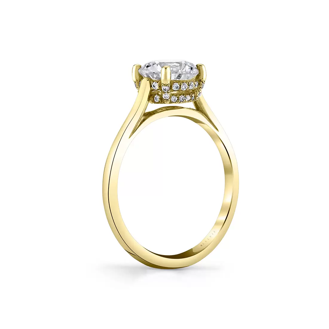 White Gold Round Cut Solitaire Hidden Halo Engagement Ring - Carter