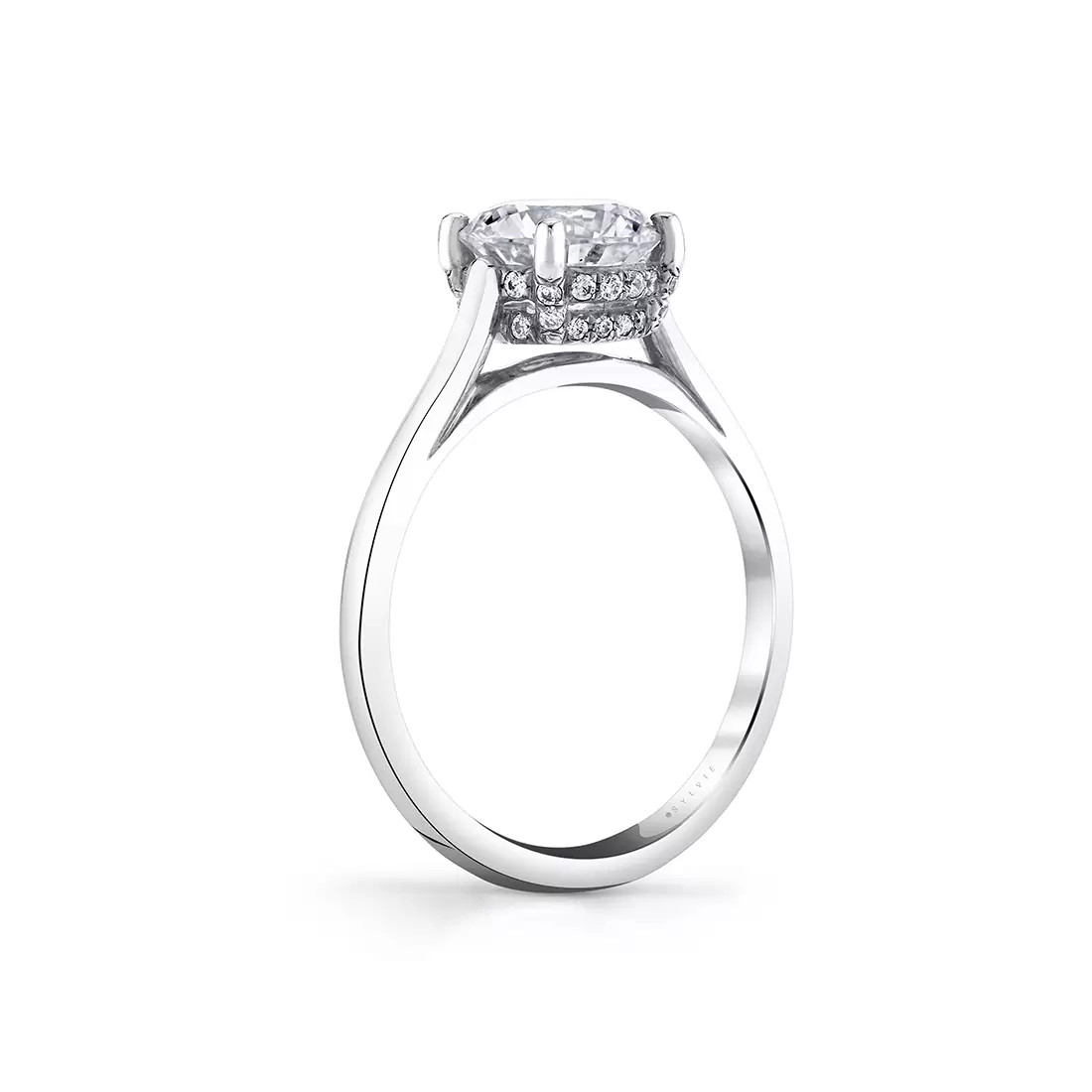 White Gold Round Cut Solitaire Hidden Halo Engagement Ring - Carter
