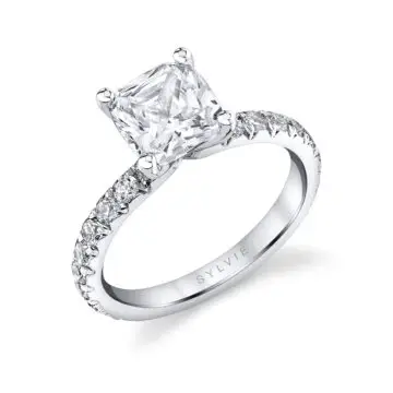 White Gold Cushion Cut Classic Wide Band Engagement Ring - Querida
