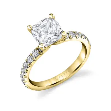 White Gold Cushion Cut Classic Wide Band Engagement Ring - Querida
