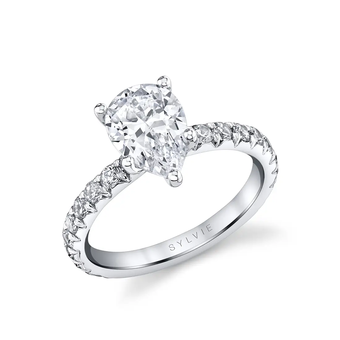 White Gold Pear Shaped Classic Wide Band Engagement Ring - Querida