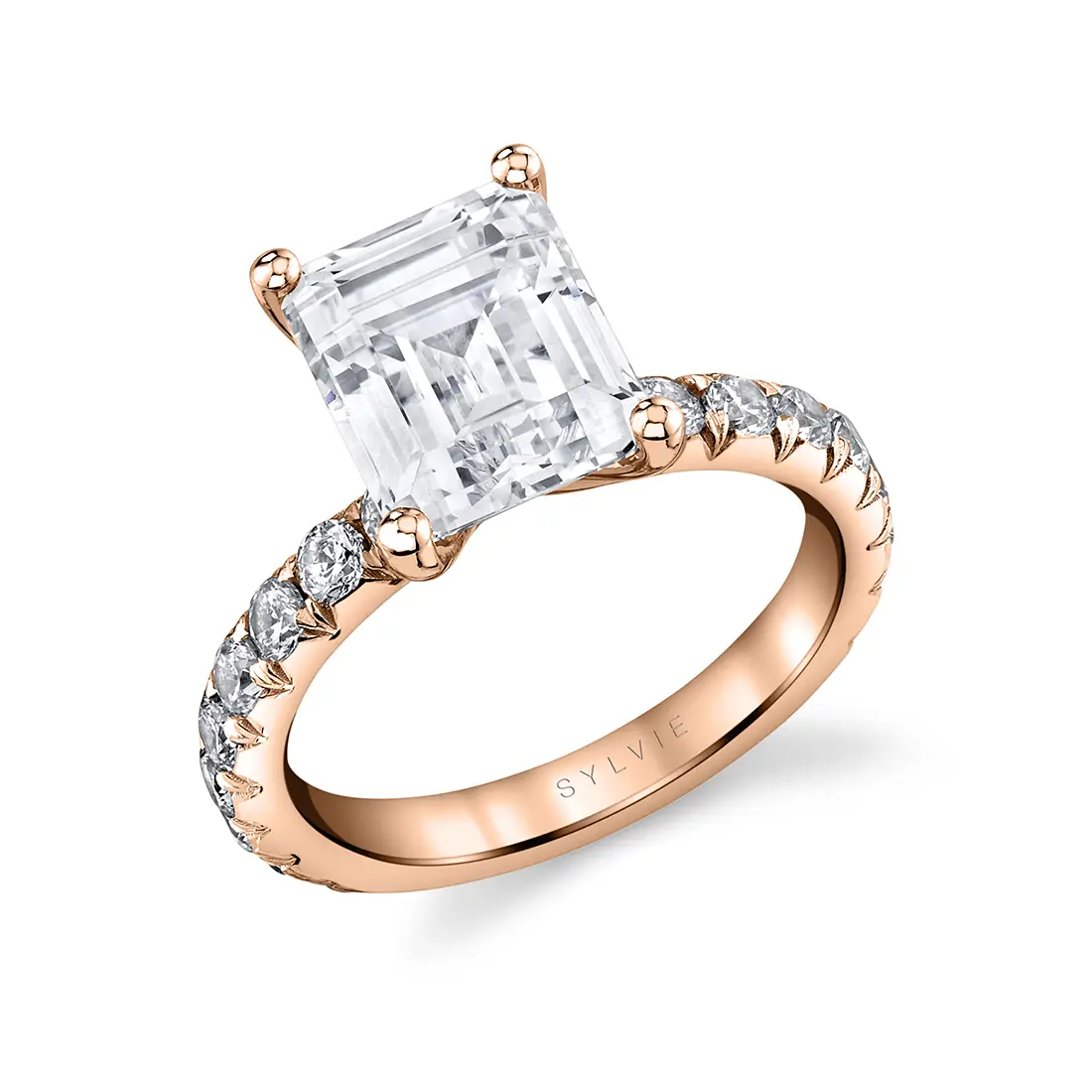 White Gold Emerald Cut Classic Wide Band Engagement Ring - Marlise