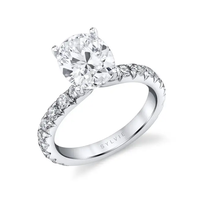 Oval Cut White Gold Classic Wide Band Engagement Ring - Marlise