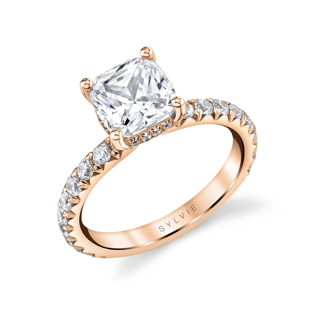White Gold Cushion Cut Classic Wide Band Engagement Ring - Malencia - Lifestyle Image - Lifestyle Image
