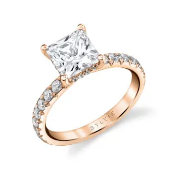 White Gold Princess Cut Classic Wide Band Engagement Ring - Malencia