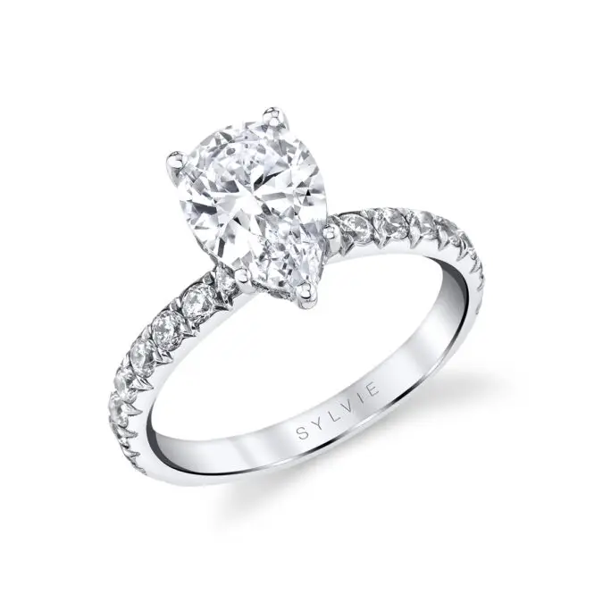 Pear Shaped White Gold Classic Wide Band Engagement Ring - Malencia