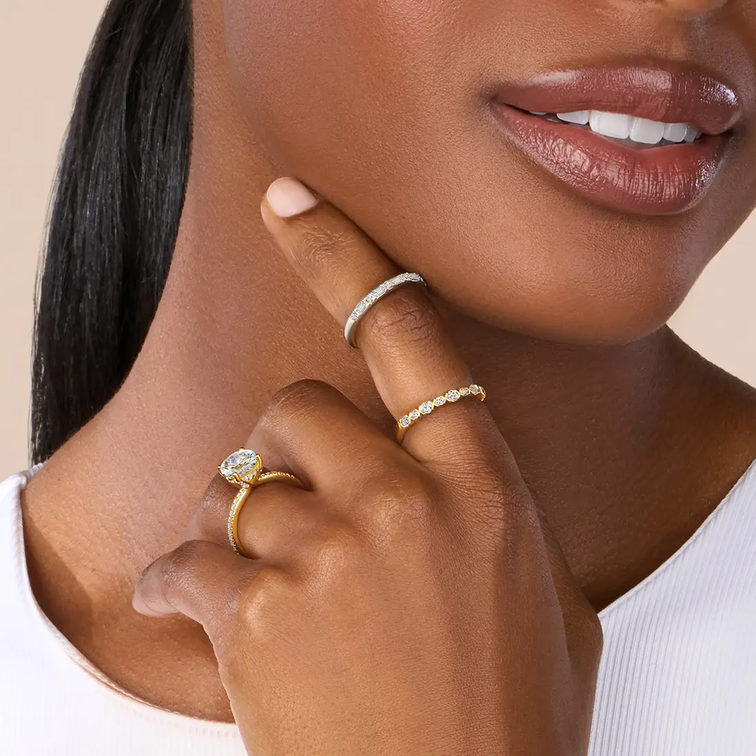 White Gold Crisscross Stackable Band - Lifestyle Image