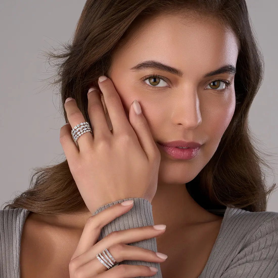 White Gold Alternating Angle Marquise Wedding Band - Lifestyle Image