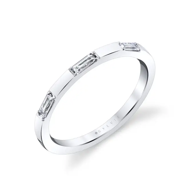 modern baguette wedding band