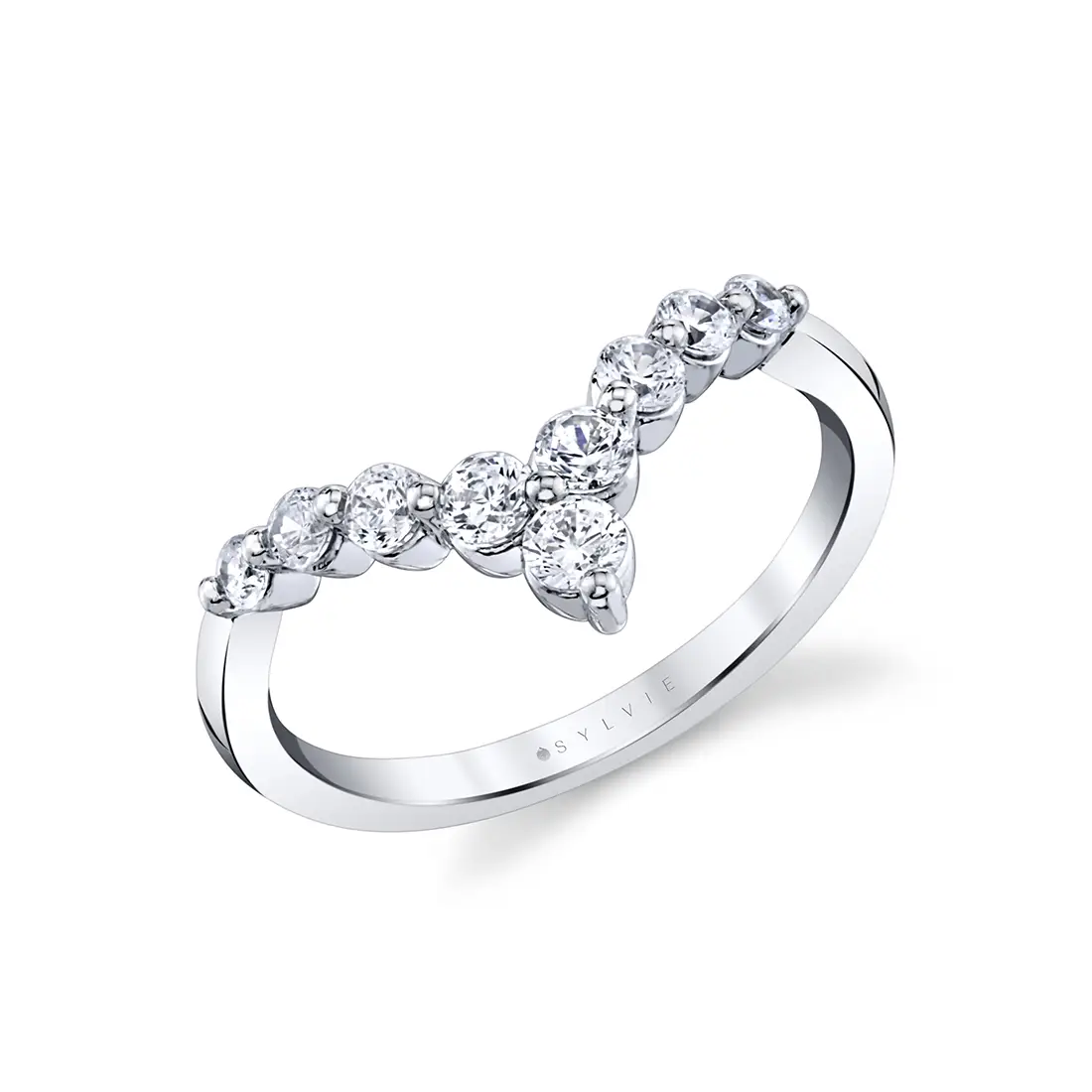 White Gold Round Diamond Chevron Wedding Band