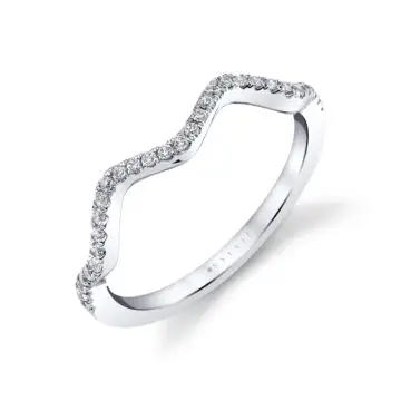 White Gold Unique Curved Diamond Wedding Band