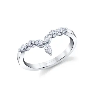 White Gold Marquise and Round Curved Wedding Band