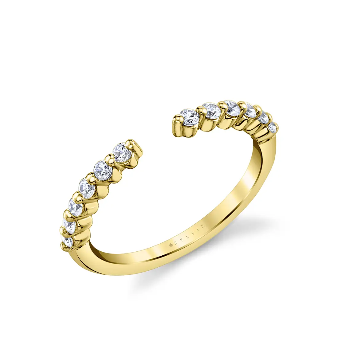 modern open wedding band in yellow gold