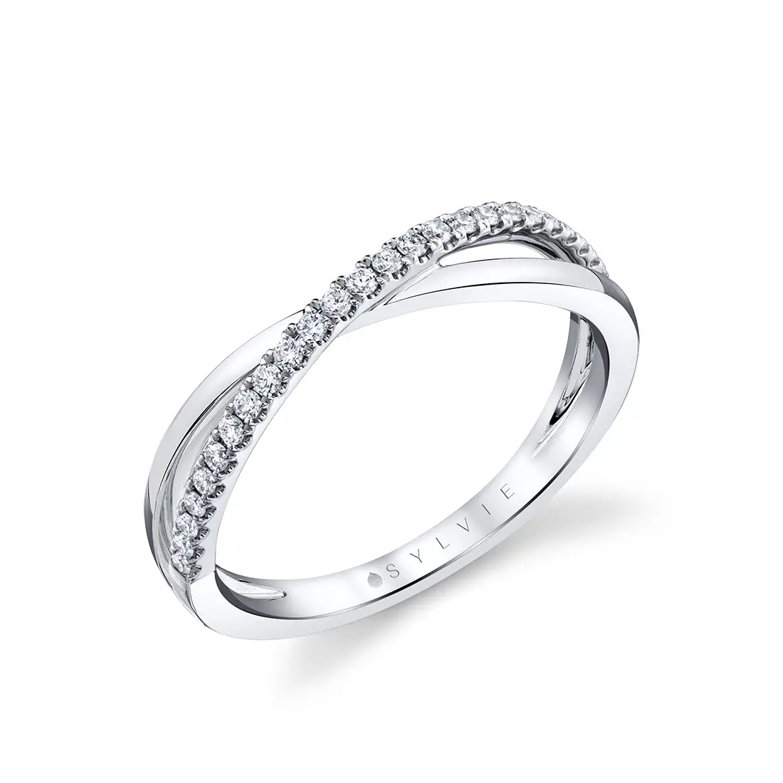 White Gold Two Tone Modern Crossover Wedding Band