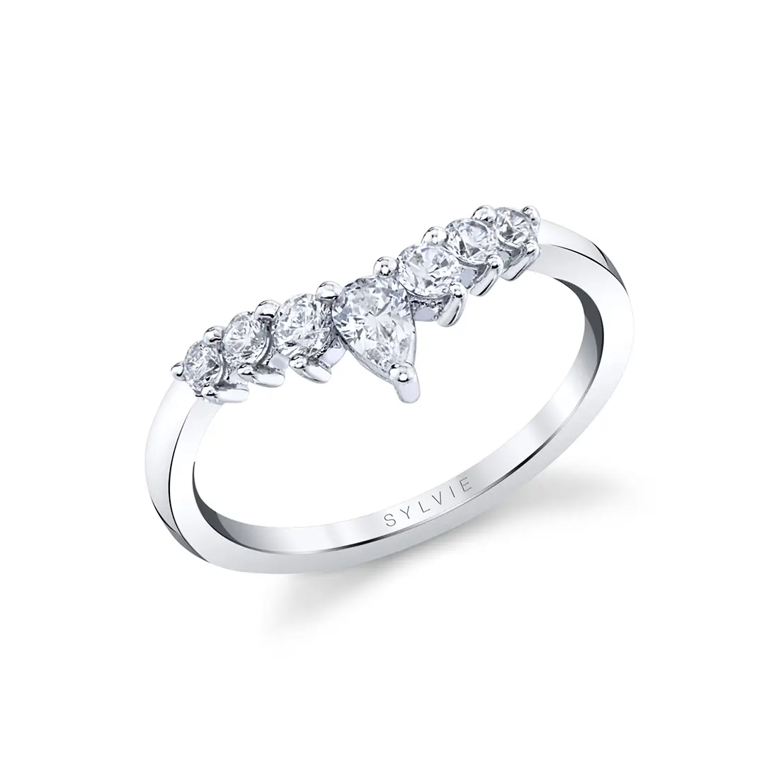 curved diamond wedding band in white gold