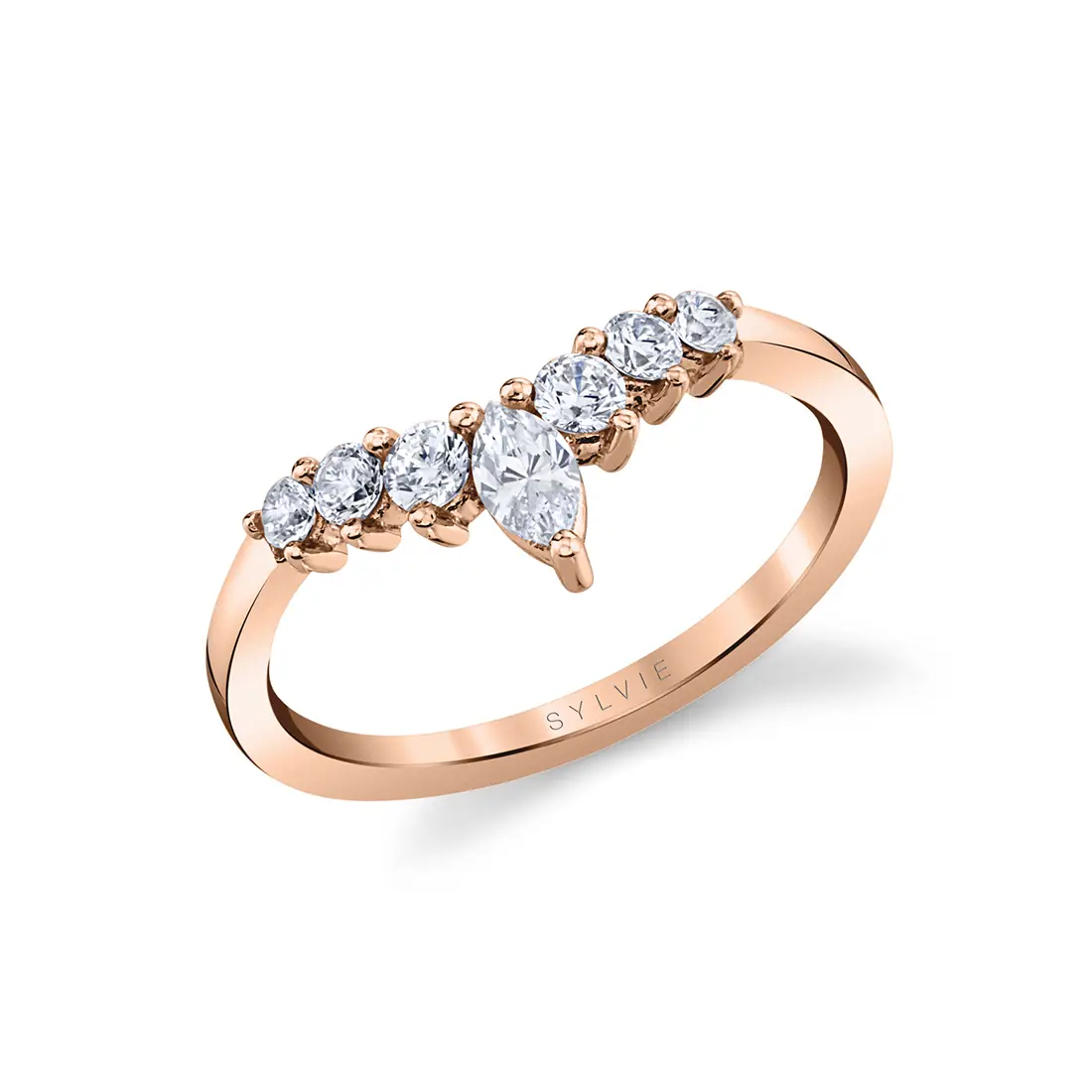 curved diamond wedding ring in rose gold