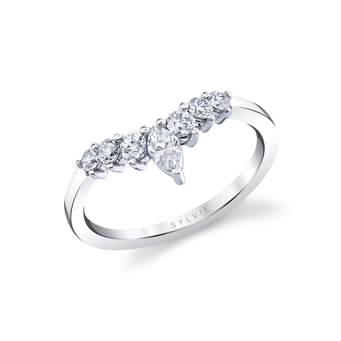 curved diamond wedding ring in white gold