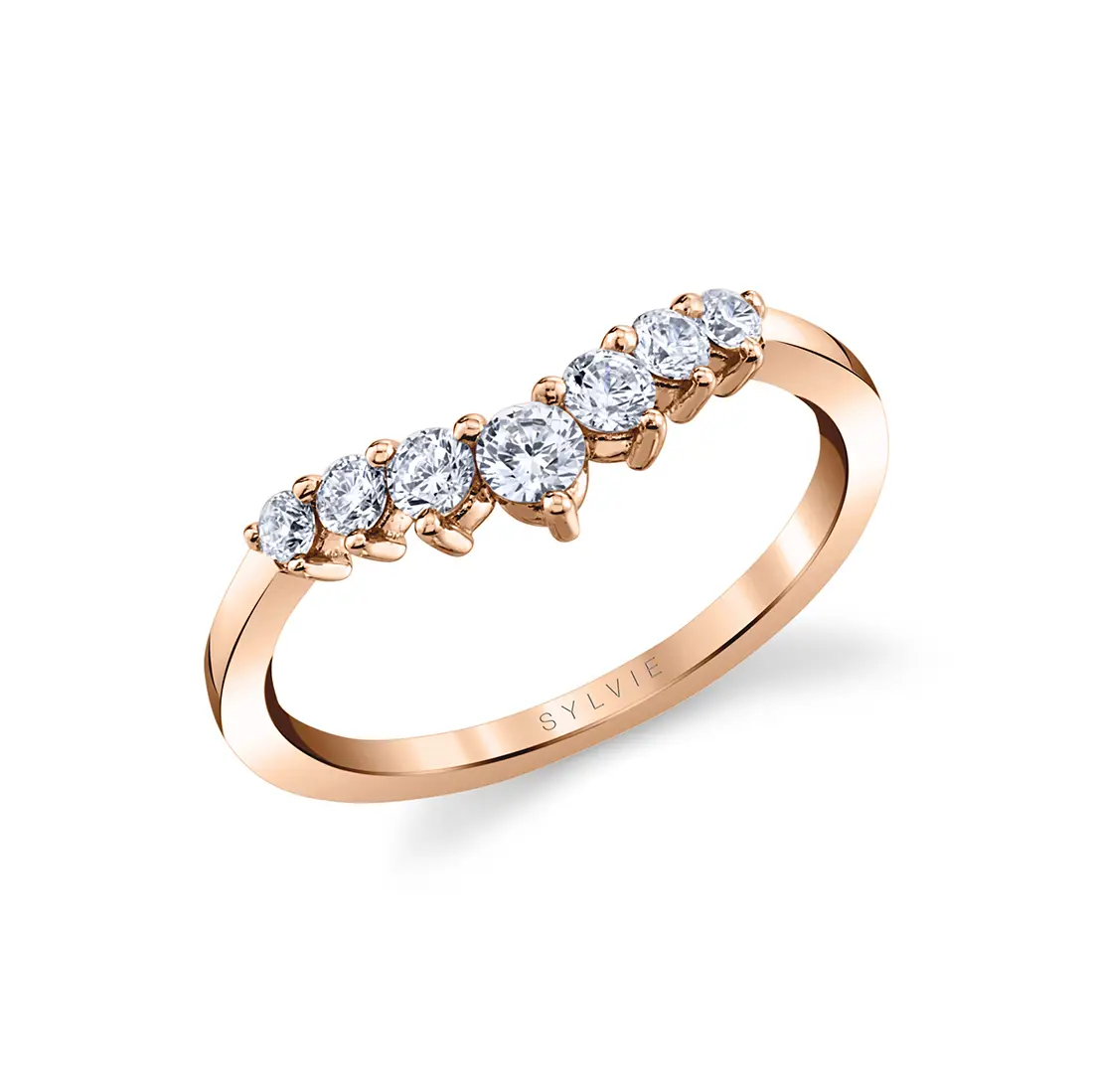 curved diamond wedding ring in rose gold