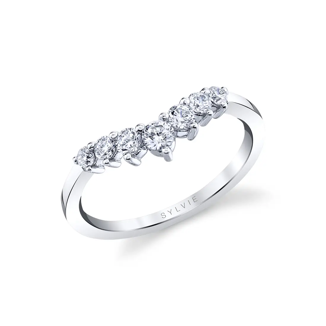 curved diamond wedding ring in white gold