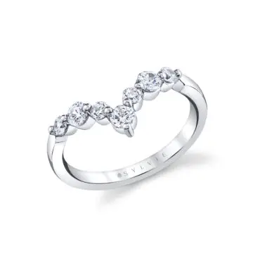 White Gold Round Curved Diamond Wedding Ring