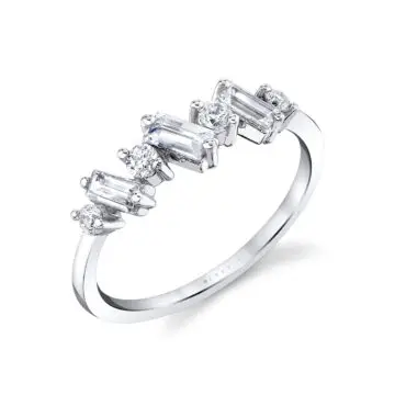 White Gold Baguette and Round Slanted Wedding Ring