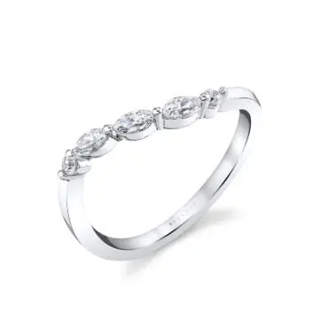 White Gold Marquise and Round Curved Wedding Ring