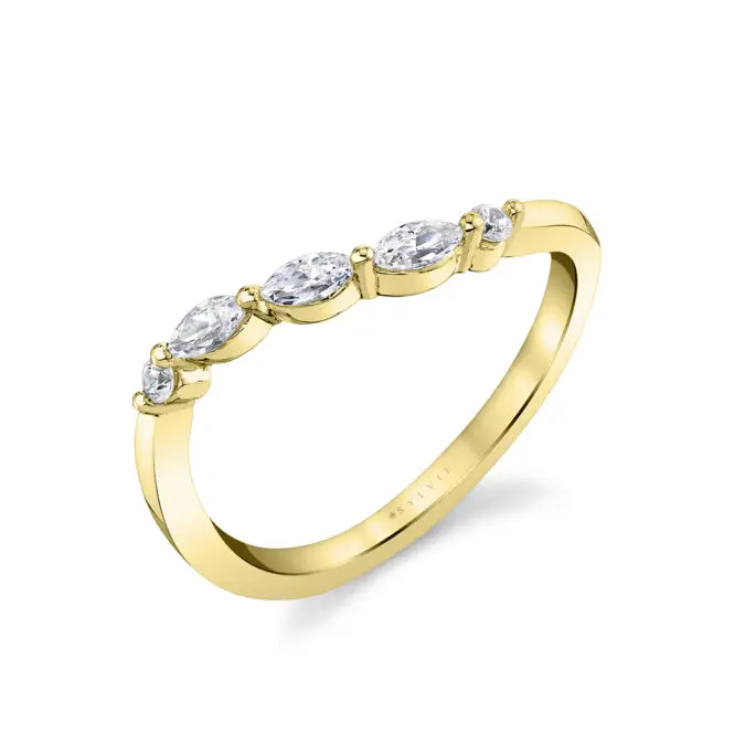 marquise and round curved wedding ring in yellow gold