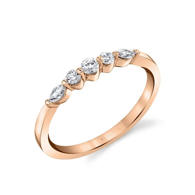 round and marquise classic wedding ring in rose gold