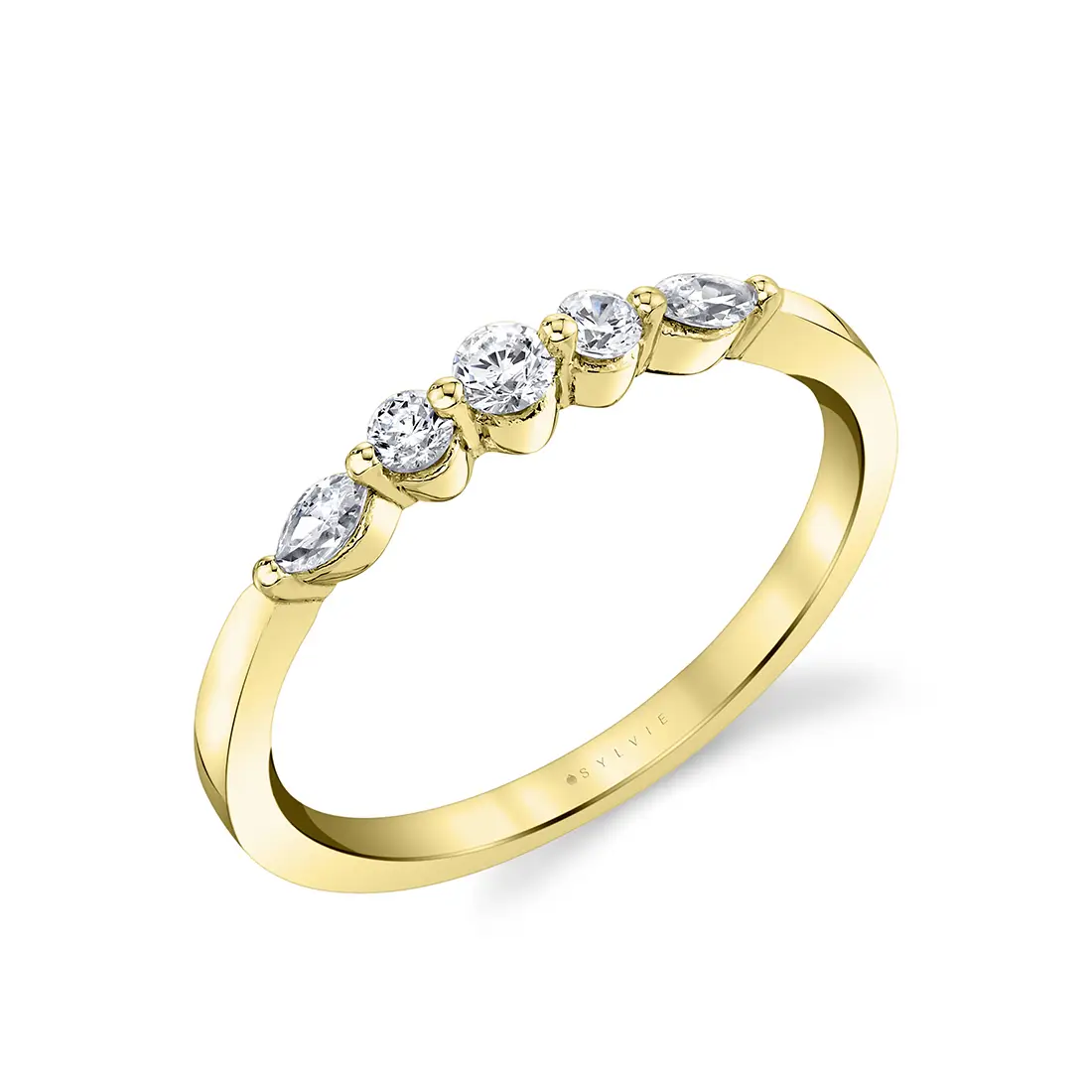 round and marquise classic wedding ring in yellow gold