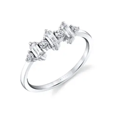 White Gold Baguette and Round Wedding Ring