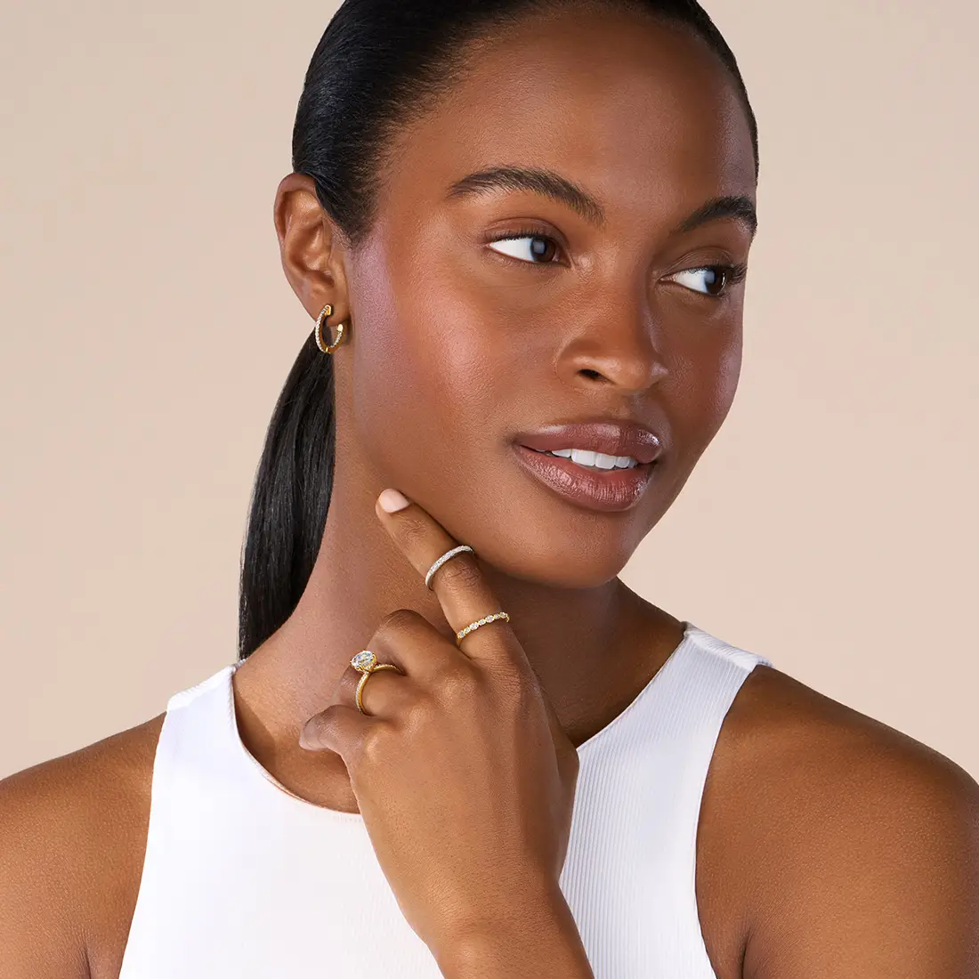 White Gold Shared Prong Diamond Hoop Earring - 18MM - Lifestyle Image