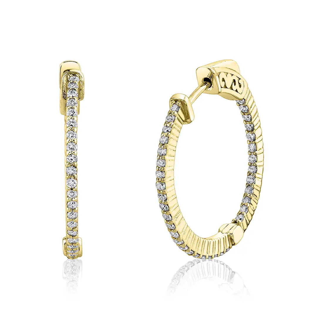 shared prong diamond hoop earring