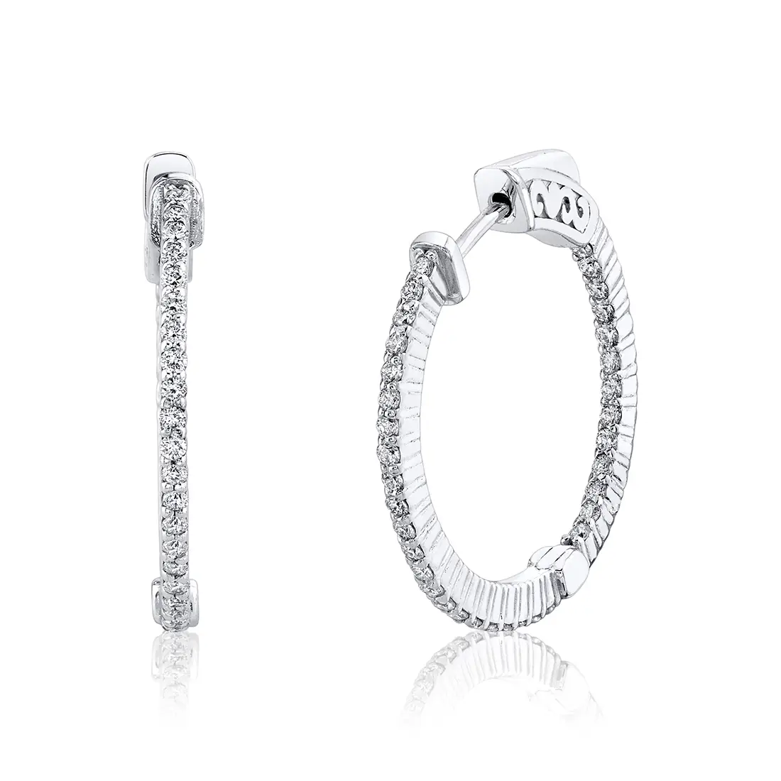 White Gold Shared Prong Diamond Hoop Earring - 24MM