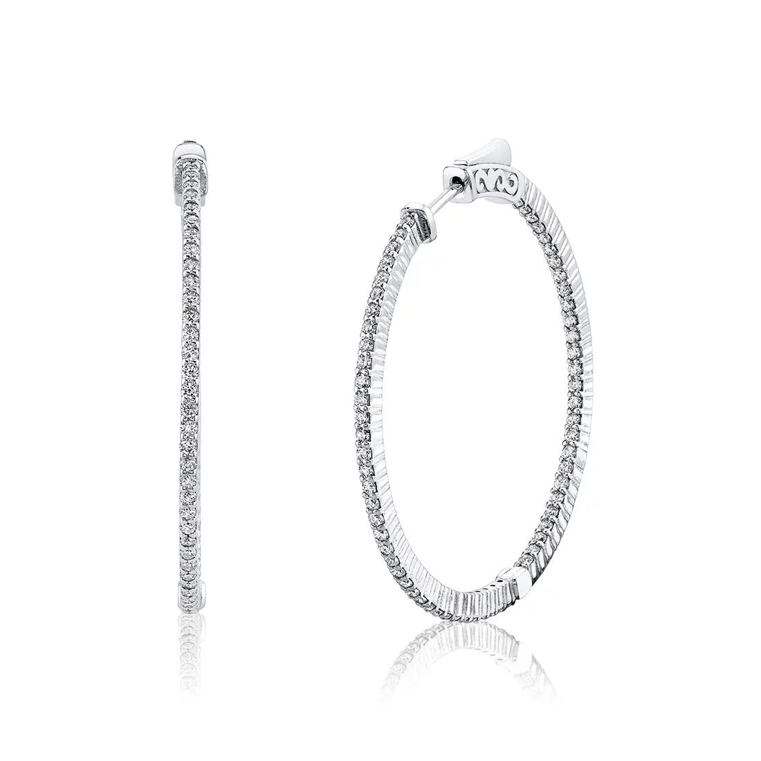 shared prong diamond hoop earring