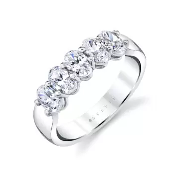 White Gold Oval Shaped Five Stone Wedding Band - 1.25 CT