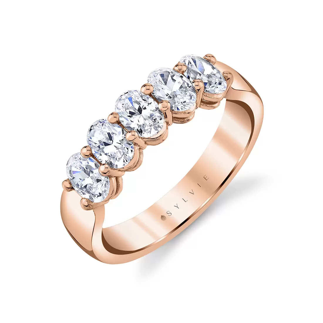 oval shaped five stone wedding band