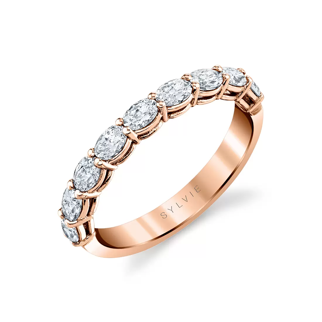 rose gold oval shaped east to west wedding ring