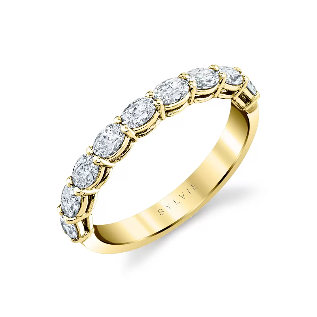yellow gold oval shaped east to west wedding ring