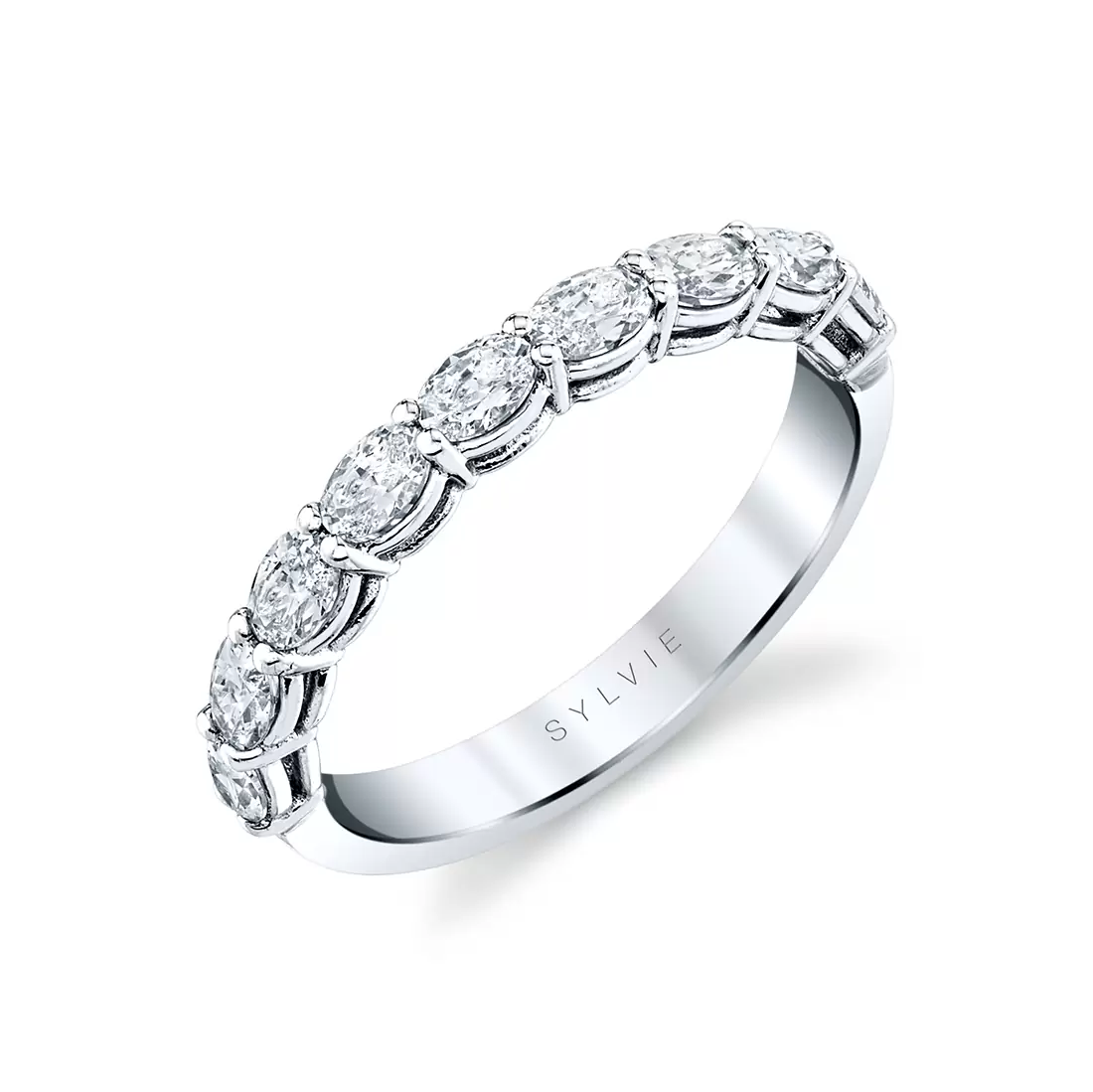 White Gold Oval Shaped East to West Wedding Ring - 1.08 CT