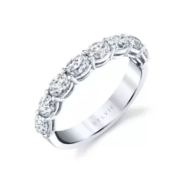 White Gold Oval Shaped East to West Wedding Ring - 1.30 CT