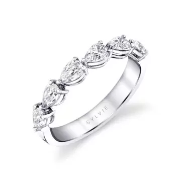 White Gold Pear Shaped East to West Wedding Ring - 1.0 CT