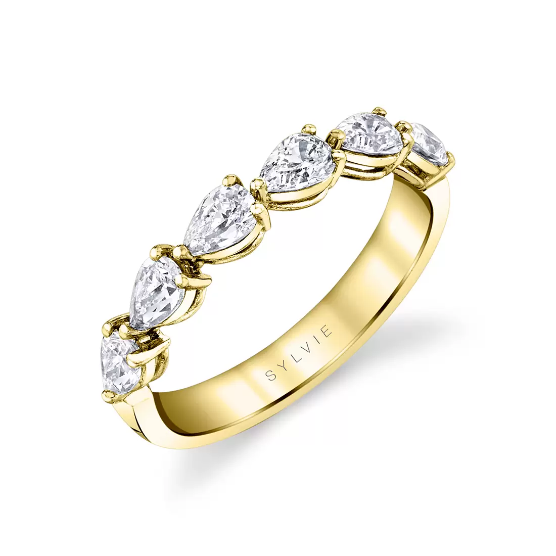 yellow gold pear shaped east to west wedding ring b103-100