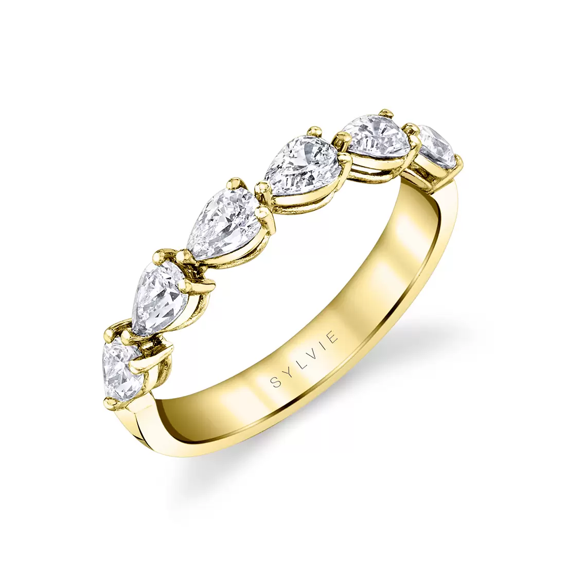 White Gold Pear Shaped East to West Wedding Ring - 1.0 CT