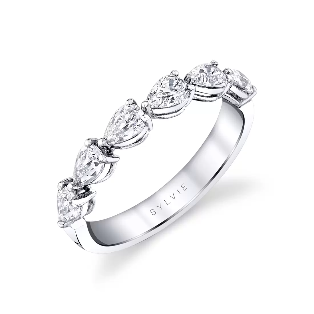White Gold Pear Shaped East to West Wedding Ring - 1.0 CT