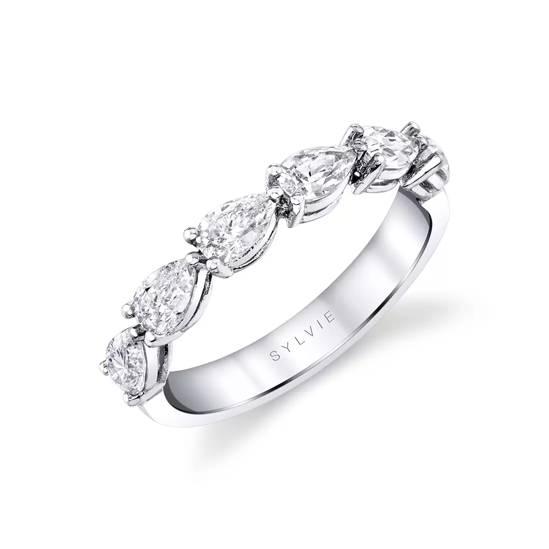White Gold Pear Shaped East to West Wedding Ring - 1.25 CT