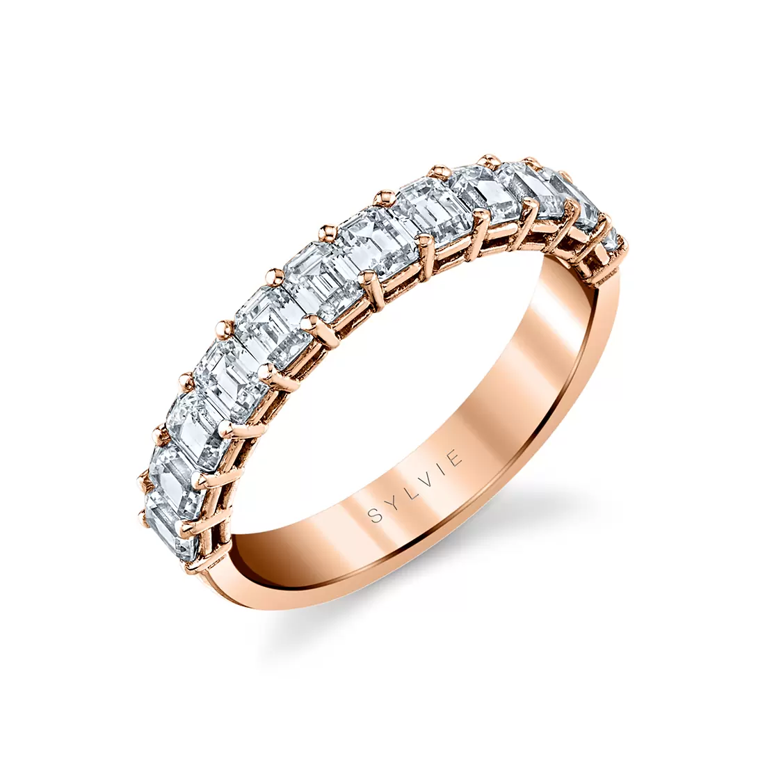 rose gold emerald cut wedding ring b104-120