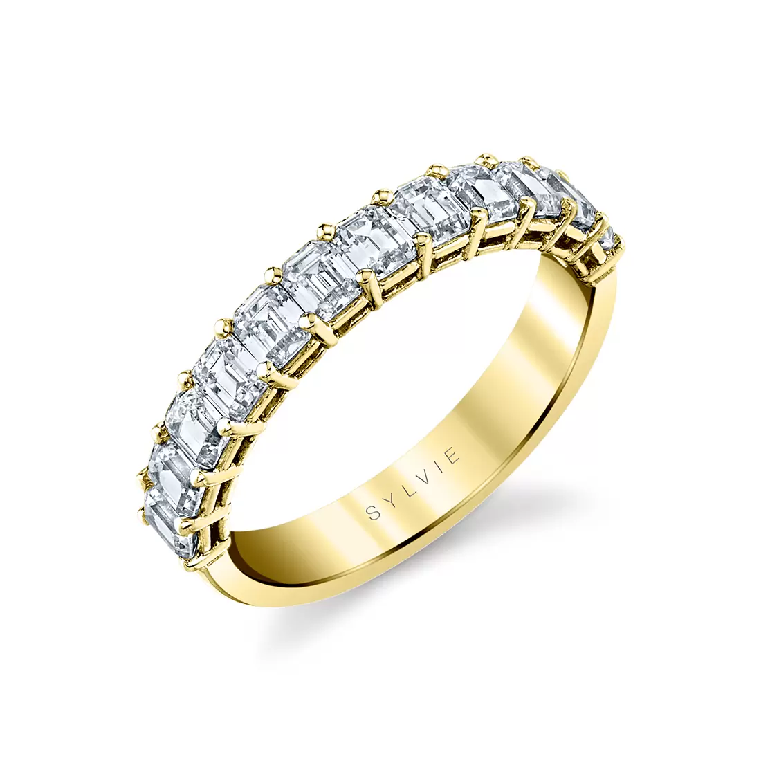 yellow gold emerald cut wedding ring b104-120